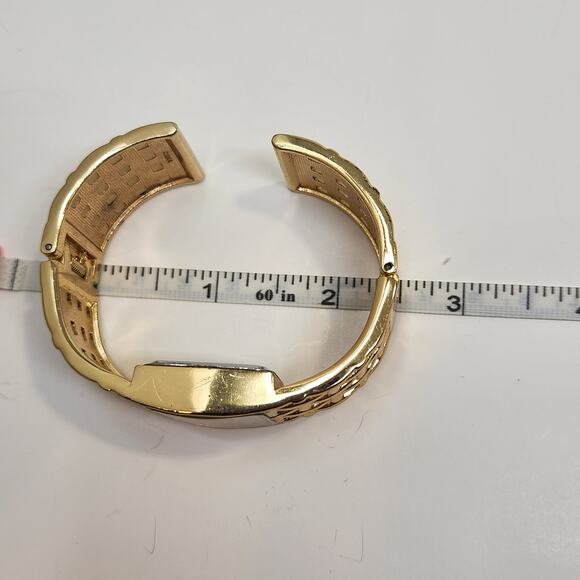 Basket Weave Gold Tone Cuff Bracelet Wristwatch Watch Adjustable Workwear Casual - Picture 8 of 9